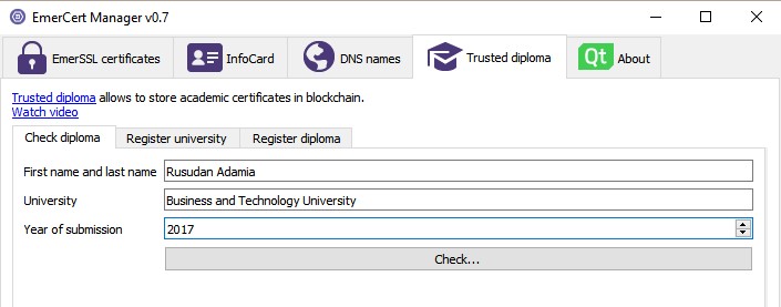 Trusted Diploma GUI from EmerCert