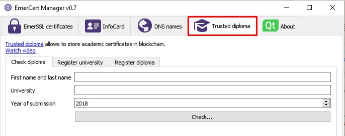 Trusted Diploma GUI from EmerCert