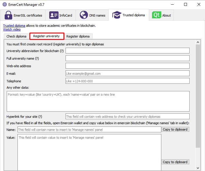 Trusted Diploma GUI from EmerCert