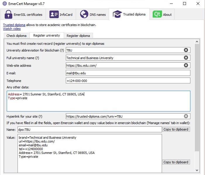 Trusted Diploma GUI from EmerCert